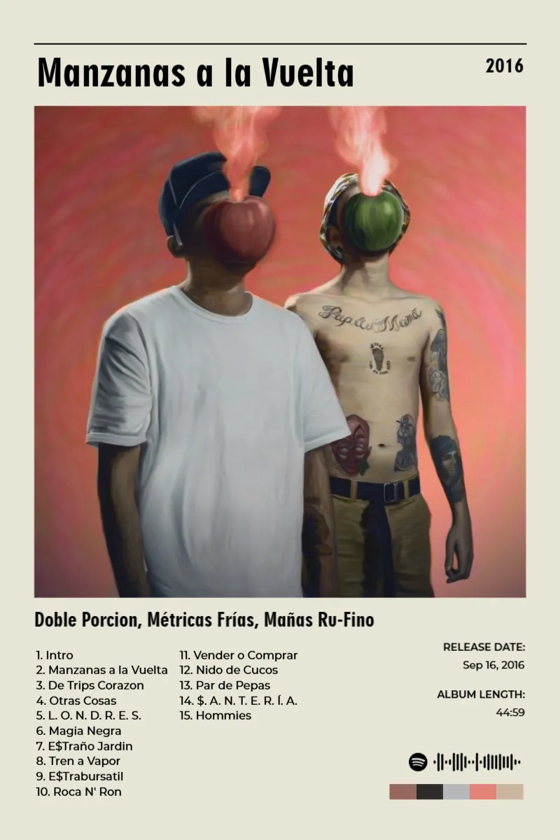 Album poster for Manzanas a la Vuelta by Doble Porcion, Métricas Frías, Mañas Ru-Fino