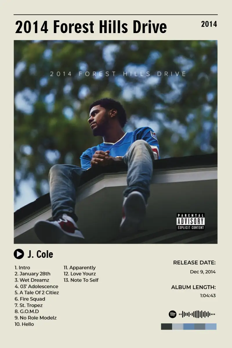 Album poster for 2014 Forest Hills Drive by J. Cole