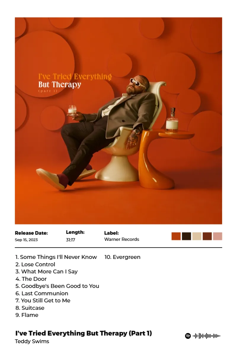 I've Tried Everything But Therapy (Part 1) · I've Tried Everything But Therapy (Part 1) · Teddy Swims · 2:3 Album poster for I've Tried Everything But Therapy (Part 1) by Teddy Swims