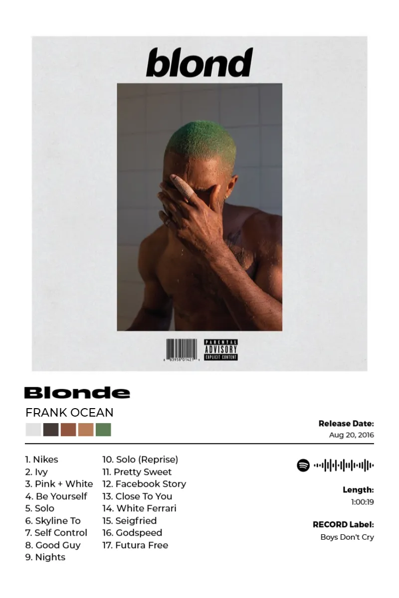 Blonde · Blonde · Frank Ocean · 2:3 Album poster for Blonde by Frank Ocean
