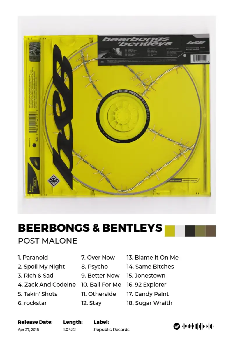 beerbongs & bentleys · beerbongs & bentleys · Post Malone · 2:3 Album poster for beerbongs & bentleys by Post Malone