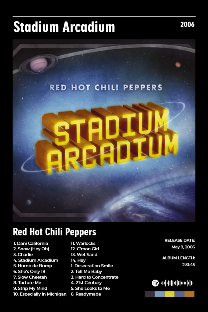 Stadium Arcadium · Stadium Arcadium · Red Hot Chili Peppers · 2:3 Album poster for Stadium Arcadium by Red Hot Chili Peppers