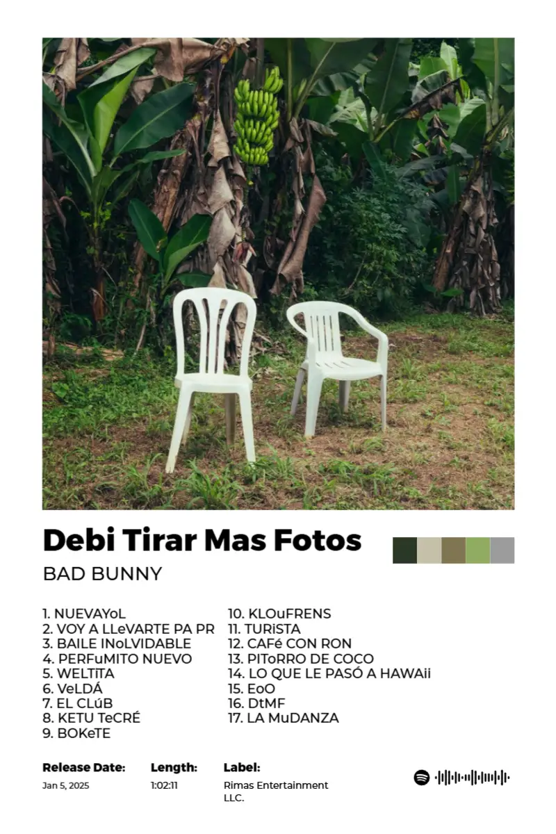 DeBÍ TiRAR MáS FOToS · DeBÍ TiRAR MáS FOToS · Bad Bunny · 2:3 Album poster for DeBÍ TiRAR MáS FOToS by Bad Bunny