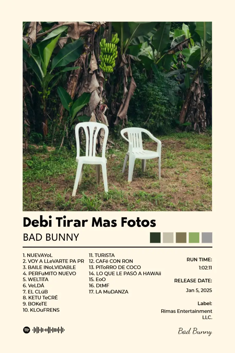 DeBÍ TiRAR MáS FOToS · DeBÍ TiRAR MáS FOToS · Bad Bunny · 2:3 Album poster for DeBÍ TiRAR MáS FOToS by Bad Bunny