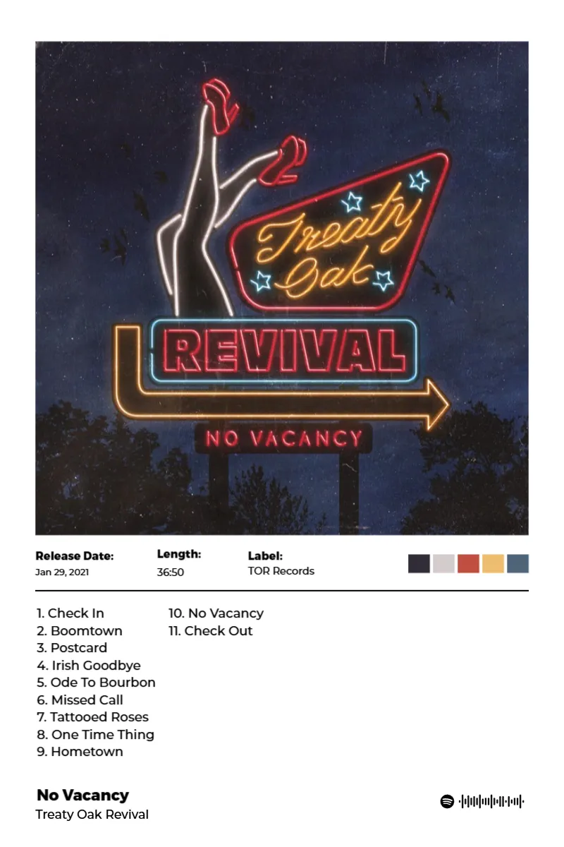 No Vacancy · No Vacancy · Treaty Oak Revival · 2:3 Album poster for No Vacancy by Treaty Oak Revival