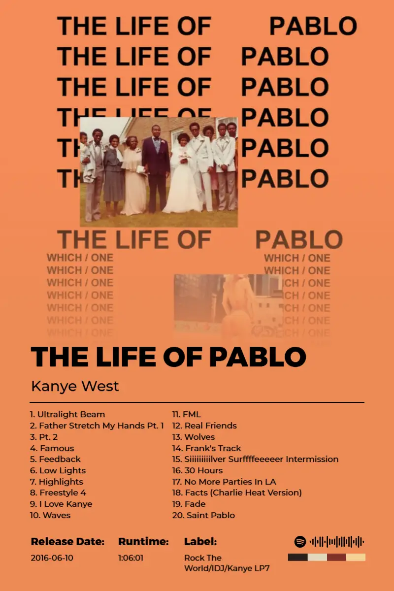 The Life Of Pablo · The Life Of Pablo · Kanye West · 2:3 Album poster for The Life Of Pablo by Kanye West