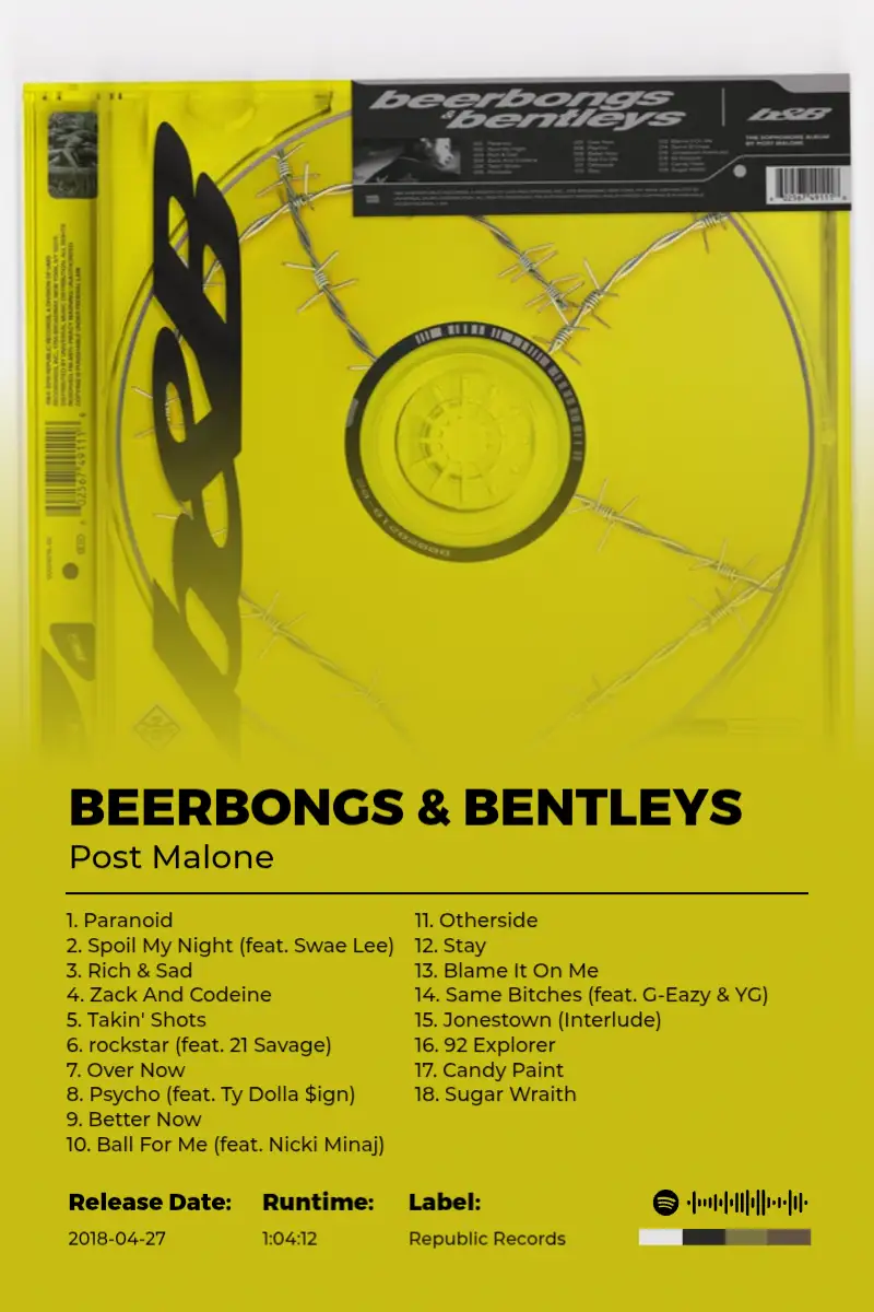 beerbongs & bentleys · beerbongs & bentleys · Post Malone · 2:3 Album poster for beerbongs & bentleys by Post Malone