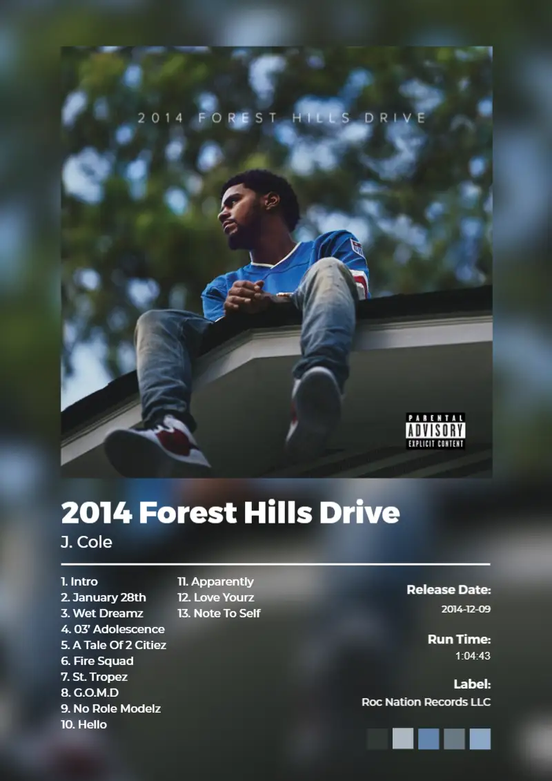 Album poster for 2014 Forest Hills Drive by J. Cole