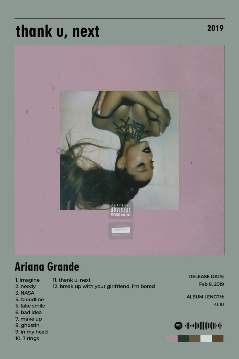 Album poster for thank u, next by Ariana Grande