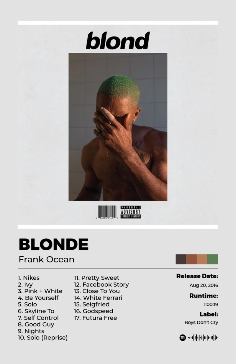 Album poster for Blonde by Frank Ocean