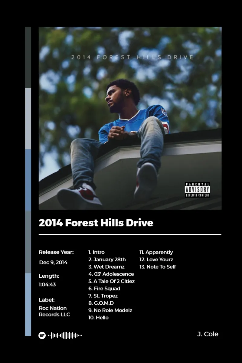 Album poster for 2014 Forest Hills Drive by J. Cole