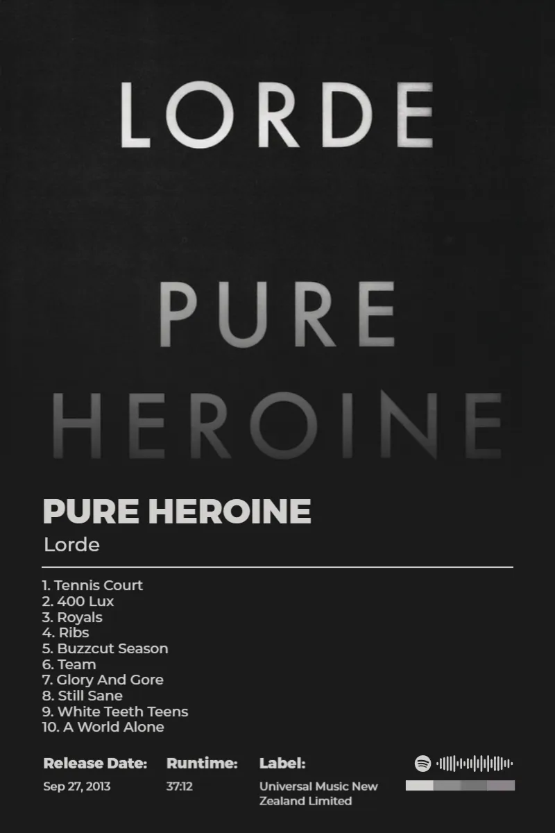 Pure Heroine · Pure Heroine · Lorde · 2:3 Album poster for Pure Heroine by Lorde