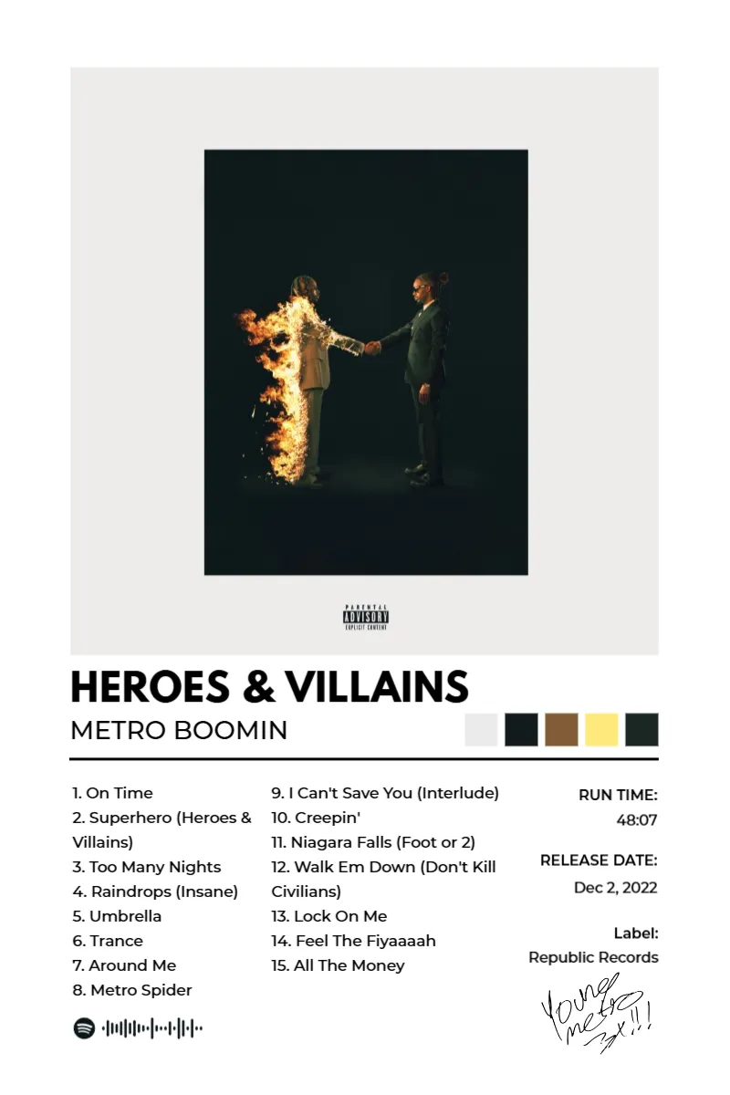 Album poster for HEROES & VILLAINS by Metro Boomin
