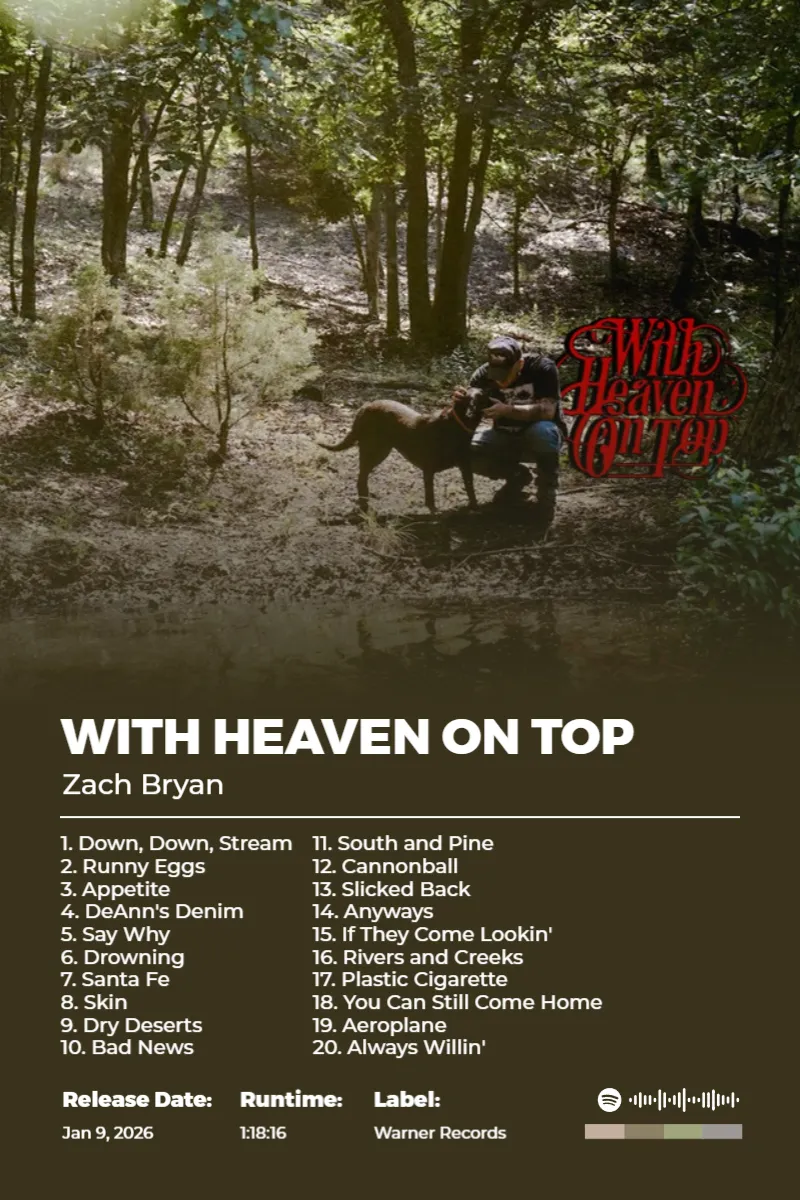 With Heaven On Top · With Heaven On Top · Zach Bryan · 2:3 Album poster for With Heaven On Top by Zach Bryan