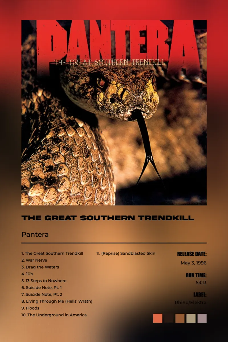 Album poster for The Great Southern Trendkill by Pantera