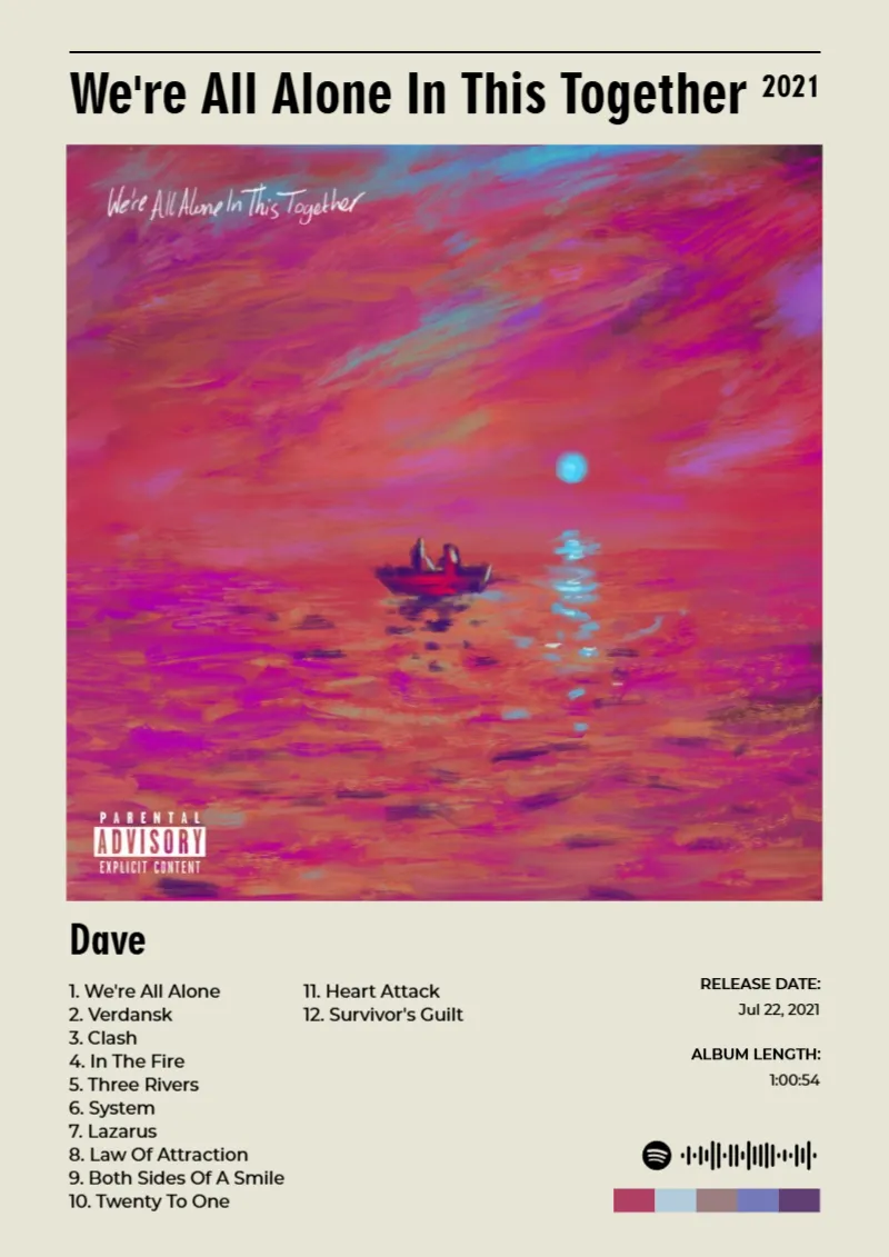 Album poster for We're All Alone In This Together by Dave