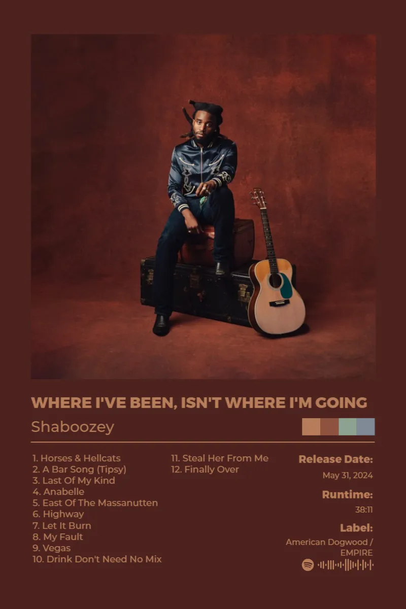 Where I've Been, Isn't Where I'm Going · Where I've Been, Isn't Where I'm Going · Shaboozey · 2:3 Album poster for Where I've Been, Isn't Where I'm Going by Shaboozey