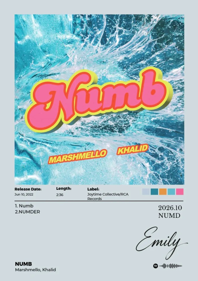 Album poster for Numb by Marshmello, Khalid