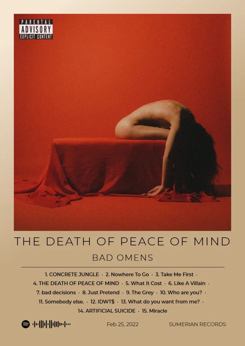 THE DEATH OF PEACE OF MIND · THE DEATH OF PEACE OF MIND · Bad Omens · DIN A4 Album poster for THE DEATH OF PEACE OF MIND by Bad Omens